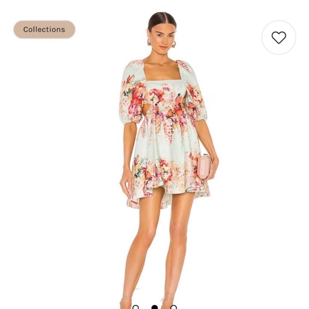 Zimmermann Mint Floral Puff-Sleeve Cut Out Mae Mini Dress Sz 1 AU - Picture 2 of 15